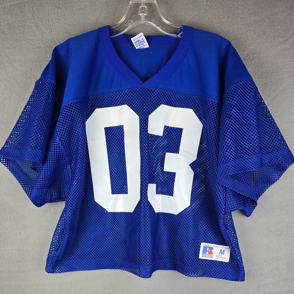 Russell Athletic Jersey Women M Blue Baby D 3 Mesh Cropped Sporty Y2K Streetwear